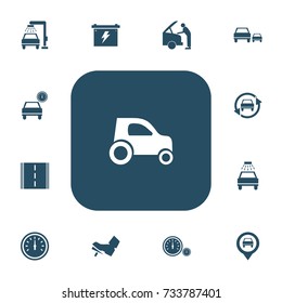 Set Of 13 Editable Vehicle Icons. Includes Symbols Such As Vehicle Wash, Treadle, Tuning Auto And More. Can Be Used For Web, Mobile, UI And Infographic Design.
