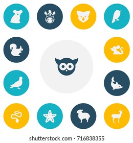 Set Of 13 Editable Zoo Icons. Includes Symbols Such As Pigeon, Serpent, Wild Rodent And More. Can Be Used For Web, Mobile, UI And Infographic Design.