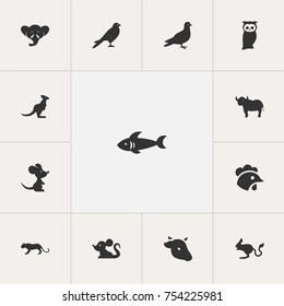 Set Of 13 Editable Zoology Icons. Includes Symbols Such As Mouse, Lynx, Proboscis And More. Can Be Used For Web, Mobile, UI And Infographic Design.