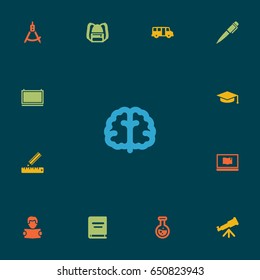 Set Of 13 Education Icons Set.Collection Of Magnet Navigator, Academic Hat, Reading And Other Elements.