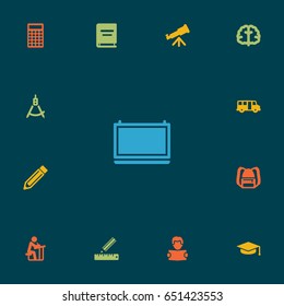 Set Of 13 Education Icons Set.Collection Of Reading, Academic Hat, Calculate And Other Elements.
