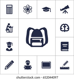 Set Of 13 Education Icons Set.Collection Of Molecule, Student, Blackboard And Other Elements.
