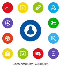 Set Of 13 Engine Icons Set.Collection Of Blocking, Keywords, Statistics And Other Elements.