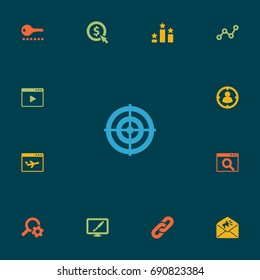 Set Of 13 Engine Icons Set.Collection Of Dartboard, Resulting, Magnifier And Other Elements.