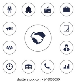 Set Of 13 Enterprise Icons Set.Collection Of Building, Colleagues, Suitcase And Other Elements.