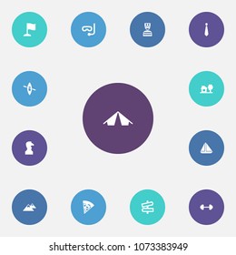 Set of 13 entertainment icons set. Collection of diving, village, fitness and other elements.