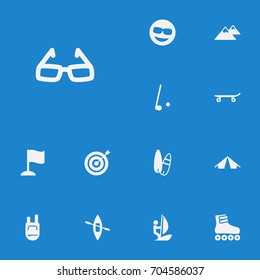 Set Of 13 Entertainment Icons Set.Collection Of Education, Surfing, Dart And Other Elements.