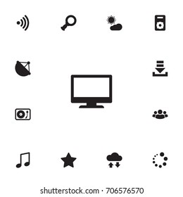 Set Of 13 Entertainment Icons Set.Collection Of Download, Loading, Weather And Other Elements.