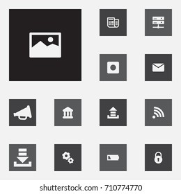 Set Of 13 Entertainment Icons Set.Collection Of Download, Transfer, Image And Other Elements.