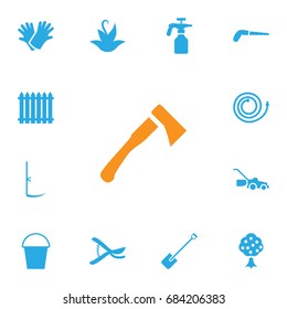 Set Of 13 Farm Icons Set.Collection Of Shovel, Garden Hose, Lawn Mower And Other Elements.