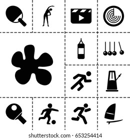 Set of 13 filled action icons such as radar, exercising, running, windsurfing