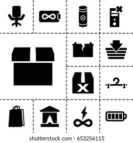 Set of 13 filled empty icons such as hanger, shopping bag