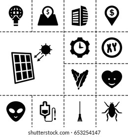 Set of 13 filled icons such as alien, spinach, beetle, business center