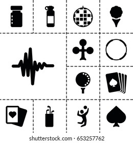 Set of 13 filled icons such as playing card, spades, clubs