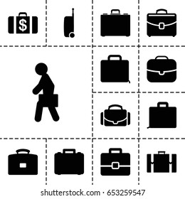Set of 13 filled icons such as money case, luggage