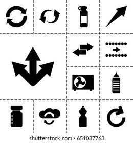 set of 13 filled refresh icons such as update, air conditioner, arrow, reload, cloud sync, bottle for fitness