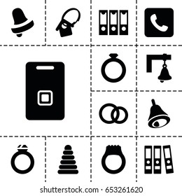 Set of 13 filled ring icons such as pyramid, bell, door ringer, call, bell