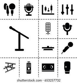 Set of 13 filled studio icons such as microphone, camera lens