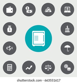 Set Of 13 Finance Icons Set.Collection Of Grown, Sack, Calculate And Other Elements.