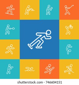 Set Of 13 Fitness Outline Icons Set.Collection Of Stick, Box, Pong Ping And Other Elements.