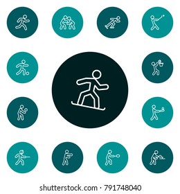 Set Of 13 Fitness Outline Icons Set.Collection Of Fight, Batting, Player And Other Elements.