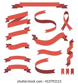 Set of 13 flat design vector red colored ribbon banners. Vector ribbons. Abstract ribbons. Ribbons design. Ribbons image. Ribbons illustration. Ribbons set. Ribbons collection. Ribbons template.