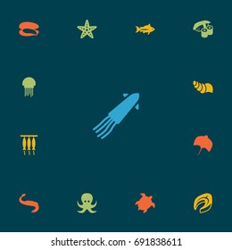 Set Of 13 Food Icons Set.Collection Of Sink, Asteroid, Devilfish And Other Elements.