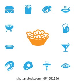 Set Of 13 Food Icons Set.Collection Of Broth, Potato, Ale And Other Elements.