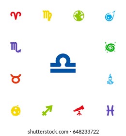 Set Of 13 Galaxy Icons Set.Collection Of Scales, Archer, Ram And Other Elements.