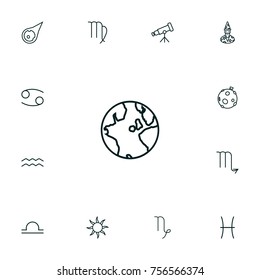 Set Of 13 Galaxy Outline Icons Set.Collection Of Libra, Virgo, Cancer And Other Elements.