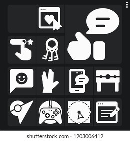 Set of 13 hand filled icons such as keys, punishment, gamepad, select, survey, thumbs up, feedback, rating, vulcan salute, sith