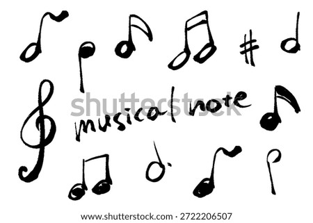 A set of 13 hand-drawn illustrations of musical notes, including quarter notes and treble clefs.