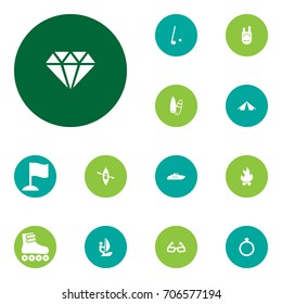 Set Of 13 Hobby Icons Set.Collection Of Roller Skates, Sport, Surfer And Other Elements.