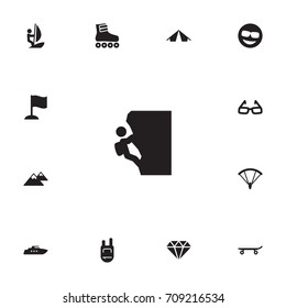 Set Of 13 Hobby Icons Set.Collection Of Ship, Peak, Skateboard And Other Elements.
