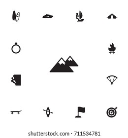 Set Of 13 Hobby Icons Set.Collection Of Skateboard, Tent, Hiking And Other Elements.