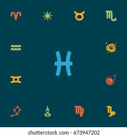 Set Of 13 Horoscope Icons Set.Collection Of Space, Virgin, Horoscope And Other Elements.