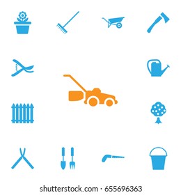 Set Of 13 Horticulture Icons Set.Collection Of Watering Can, Wheelbarrow, Pruner And Other Elements.