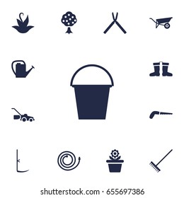 Set Of 13 Horticulture Icons Set.Collection Of Wheelbarrow, Flowerpot, Garden Hose And Other Elements.