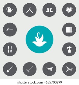 Set Of 13 Horticulture Icons Set.Collection Of Tools, Rake, Latex And Other Elements.