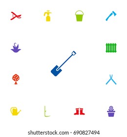 Set Of 13 Horticulture Icons Set.Collection Of Shovel, Axe, Spray Bootle And Other Elements.