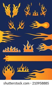 Set of 13 Hot-Rod Style Flame Vector Design Elements