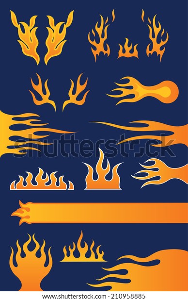 Set of\
13 Hot-Rod Style Flame Vector Design\
Elements