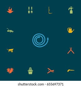 Set Of 13 Household Icons Set.Collection Of Watering Can, Garden Hose, Plant And Other Elements.