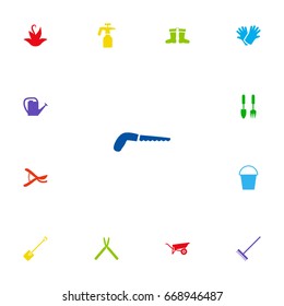 Set Of 13 Household Icons Set.Collection Of Hacksaw, Bucket, Rubber Boots And Other Elements.