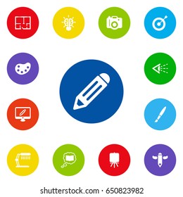 Set Of 13  Icons Set.Collection Of Arrow, Bulb, Wings And Other Elements.