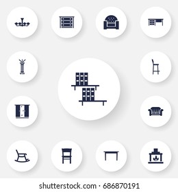 Set Of 13 Set Icons Set.Collection Of Desk, Coat Stand, Worktop Elements.