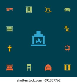 Set Of 13 Set Icons Set.Collection Of Sink, Commode, Couch And Other Elements.