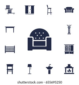 Set Of 13 Set Icons Set.Collection Of Stool, Sink, Couch And Other Elements.