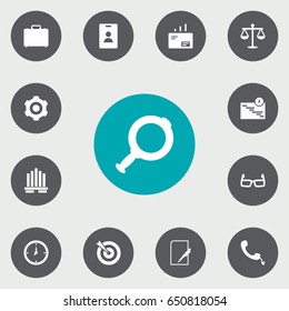 Set Of 13  Icons Set.Collection Of Suitcase, Goal, Pen And Other Elements.