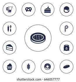 Set Of 13  Icons Set.Collection Of Sweetmeat, Cake, Pastry And Other Elements.